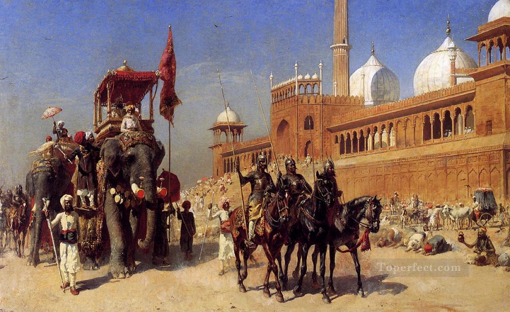Gran Mogul y su corte regresando de la Gran Mezquita de Delhi India Arabian Edwin Lord Weeks Pintura al óleo
